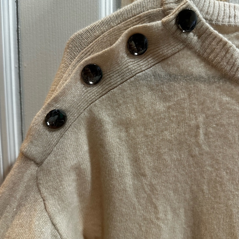 2ndday 100% Cashmere Pullover Sweater Button Accents Light Beige Medium - Picture 3 of 7